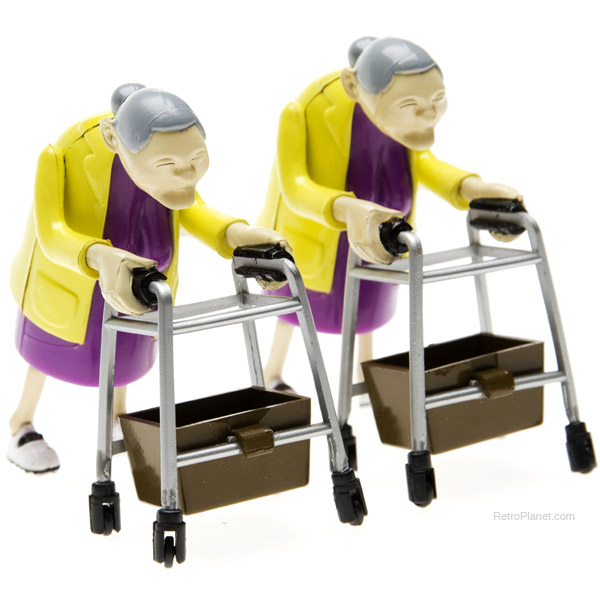 Racing elderly women. Wind them up and they race each other with their walkers. It would be more authentic with cut tennis balls on the bottoms, I think! 